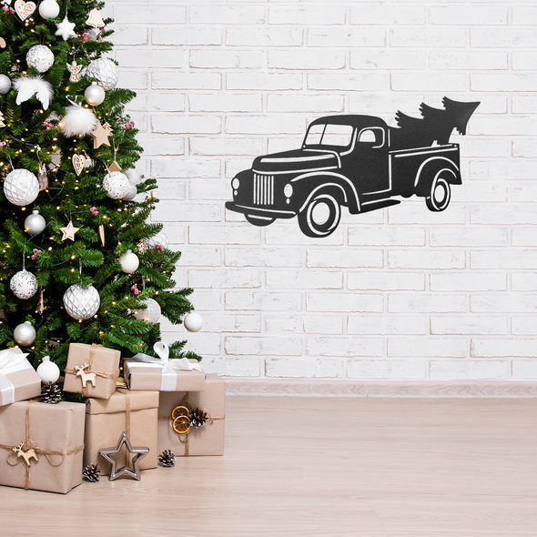 Christmas decor, christmas truck, metal wall art, metal Christmas decor